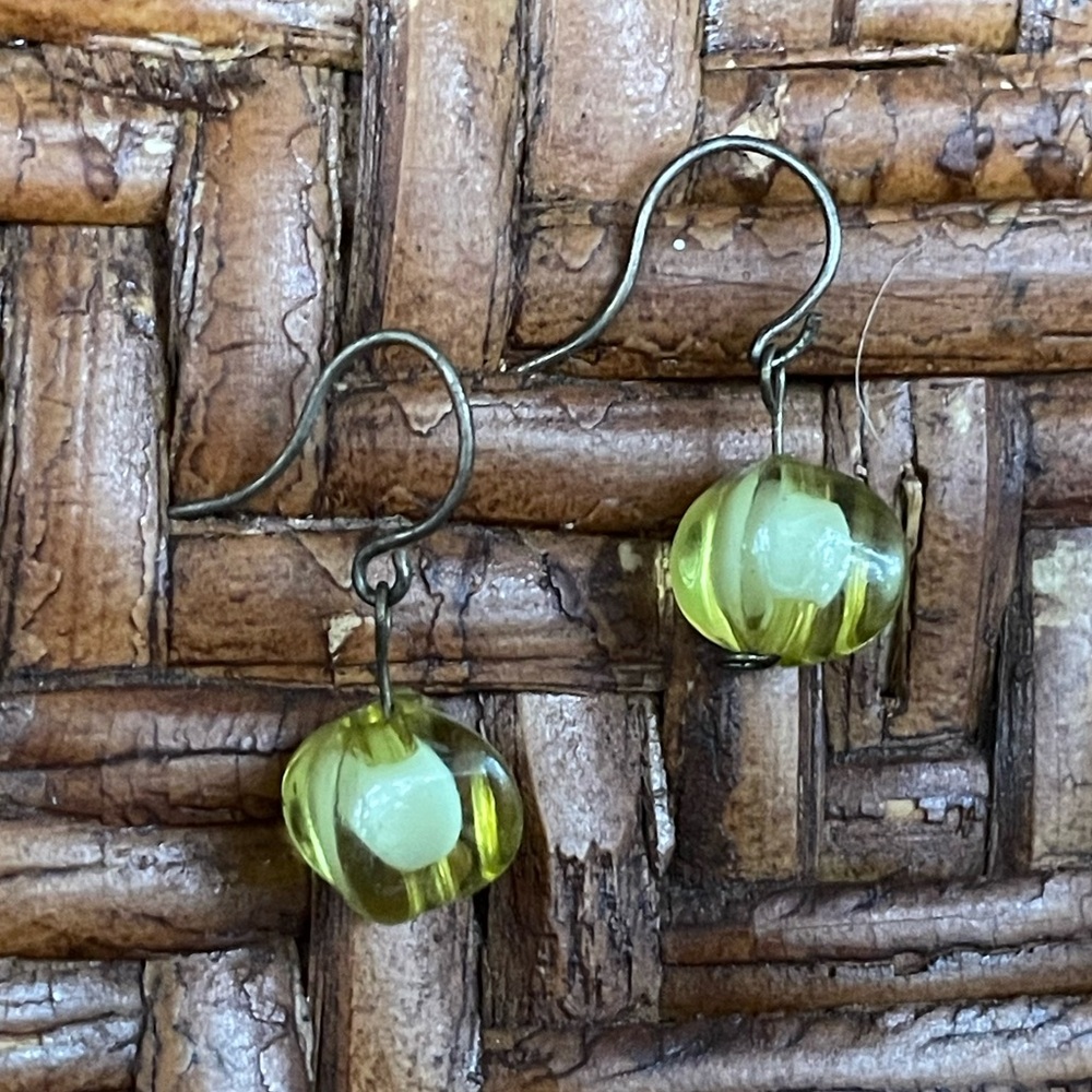 Elegant Yellow and Silver Glass Art Earrings